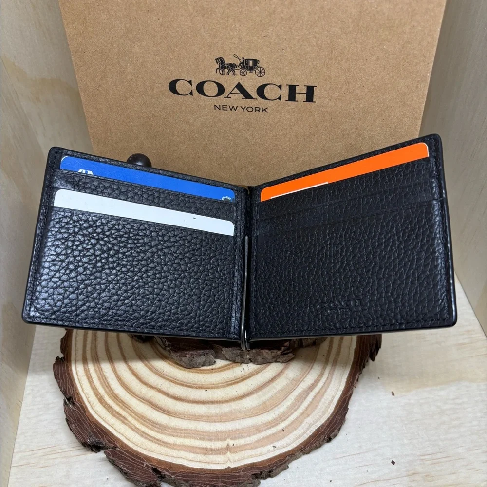 Coach Sleek Black Leather Money Clip